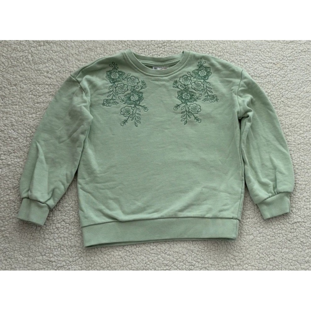 Girls Green Floral Embroidered Sweatshirt Top Kids Size 6 Cottage Grandma Core